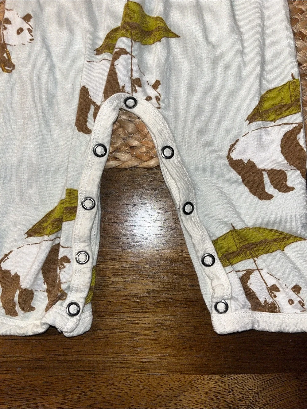 Milkbarn White Hooded One-Piece with Brown Bear & Green Umbrella Print